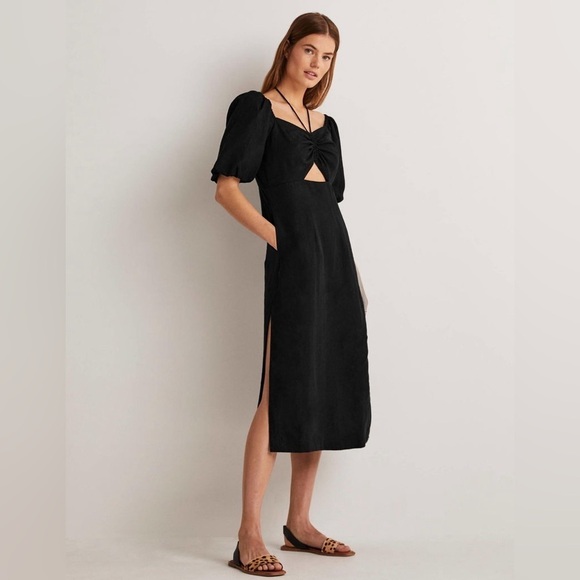 Boden Dresses & Skirts - NWT Boden Black 100% Linen Short Sleeve Halter Neck Cutout Column Midi Dress 6